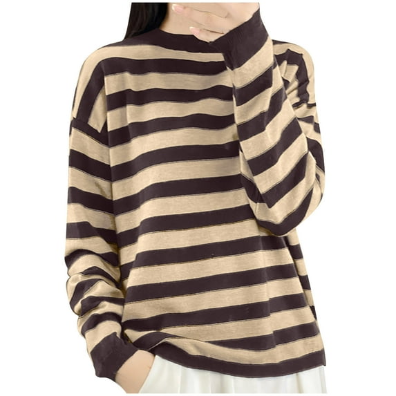 VEKDONE Sweaters for Women Casual Loose Fit Striped Pullover Shirts Long Sleeve Crew Neck Tops Fall Fashion Color Block Knit Sweater