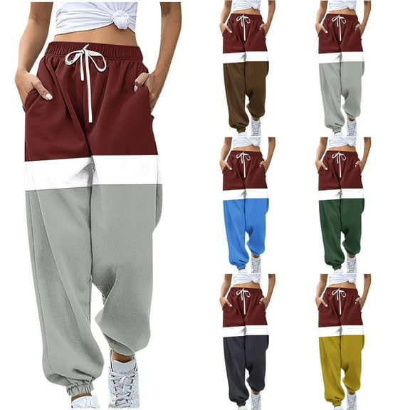 VEKDONE Sweatpants for Women Fall Stripe Color Block Workout Long Pants High Waisted Drawstring Sweatpant with Pockets Comfy Loose Fit Lounge Jogger Pants