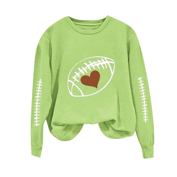 VEKDONE Sweatshirt for Women Football Graphic Crewneck Sweatshirts Casual Loose Fit Long Sleeve Pullover Tops Heart Print Shirts Green S