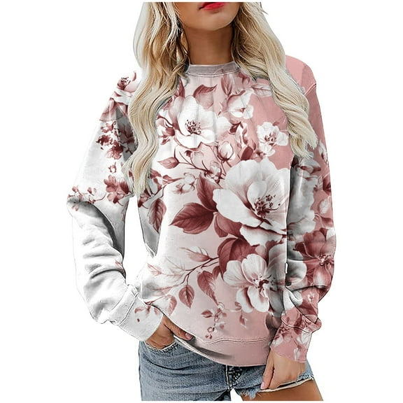 VEKDONE Sweatshirts for Women Fashion Print Long Sleeve Blouse Fall Loose Fit Crewneck Pullover Top Plus Size Soft Comfy Sweatshirt No Hood