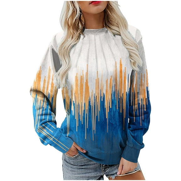 VEKDONE Sweatshirts for Women Fashion Print Long Sleeve Blouse Fall Loose Fit Crewneck Pullover Top Plus Size Soft Comfy Sweatshirt No Hood