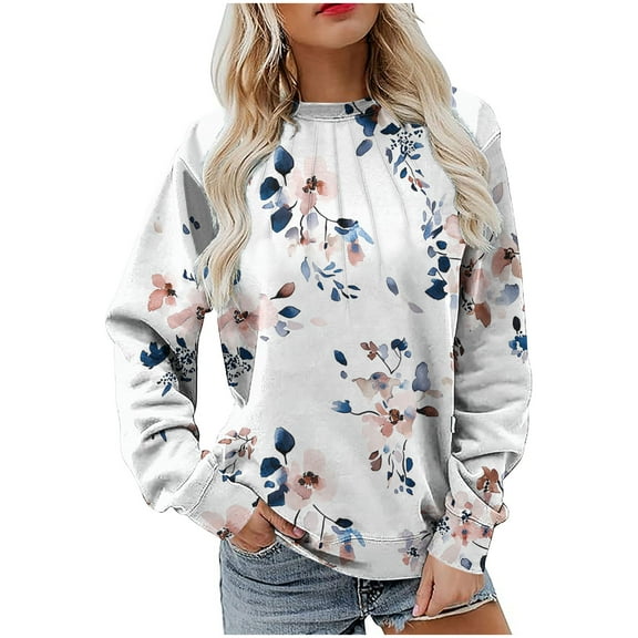 VEKDONE Sweatshirts for Women Floral Graphic Long Sleeve Blouse Fall Loose Fit Crewneck Pullover Top Plus Size Soft Comfy Sweatshirt No Hood