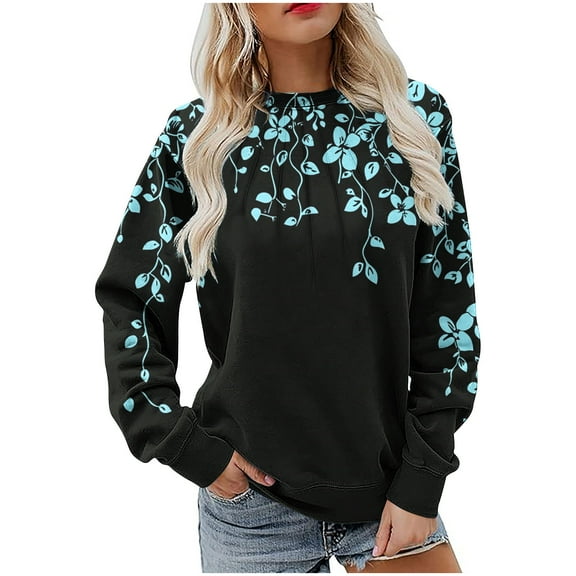 VEKDONE Sweatshirts for Women Floral Graphic Long Sleeve Blouse Fall Loose Fit Crewneck Pullover Top Plus Size Soft Comfy Sweatshirt No Hood