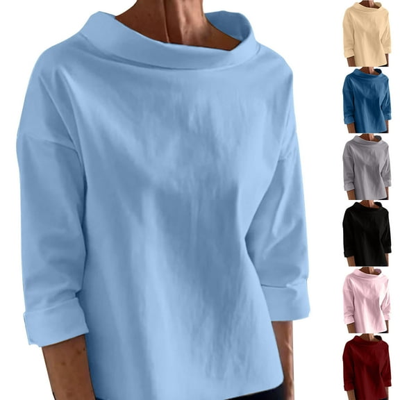 VEKDONE Sweatshirts for Women Mock Neck Long Sleeve Sweatshirt Fall Cotton Pullover Top Solid Loose Fit Plus Size Sweatshirts