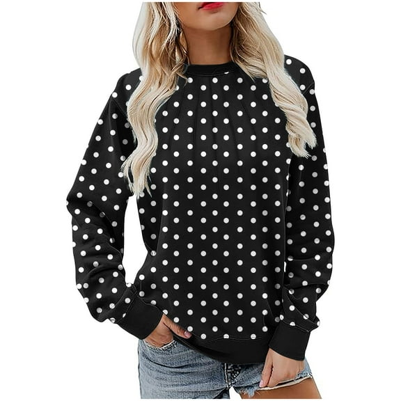 VEKDONE Sweatshirts for Women Polka Dot Print Long Sleeve Blouse Fall Loose Fit Crewneck Pullover Top Plus Size Soft Comfy Sweatshirt No Hood