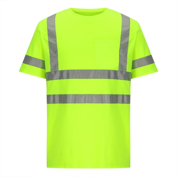 VEKDONE T Shirt for Men High Visibility Shirts Safety Shirts with Reflective Strips and Pocket Breathable Construction Work Mesh Short Sleeve Green S