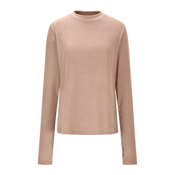 VEKDONE Thermal Shirts for Women Fall Winter Long Sleeve Mock Neck Fleece Blouse Casual Solid Color Bottoming Shirt Stretchy Slim Slim Knitted Tight Top