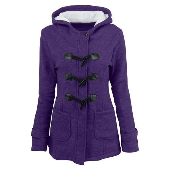 VEKDONE Thickened Hoodie Jakckets for Women Clearance Sale Long Sleeve Horn Buttons Coat Solid Color Loose Fit Tunics Outwear Fall Winter Casual Warm Jacket with Pockets