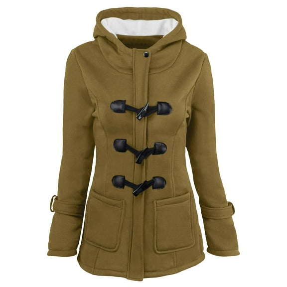 VEKDONE Thickened Hoodie Jakckets for Women Clearance Sale Long Sleeve Horn Buttons Coat Solid Color Loose Fit Tunics Outwear Fall Winter Casual Warm Jacket with Pockets