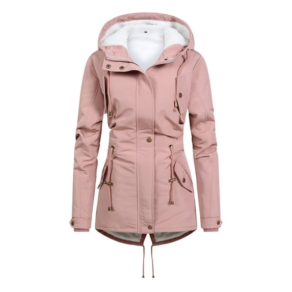 VEKDONE Thickened Plush Hoodie Jackets for Women 2025 Clearance Sale Long Sleeve Zipper Button Bomber Jacket Solid Color Drawstring Tunics Coat with Pockets Winter Loose Outwear