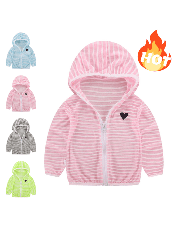 Toddler Girls Lightweight Hooded Jacket Striped Full Zip Windbreaker Coat Kids Outdoor Play Spring Summer Casual Outerwear