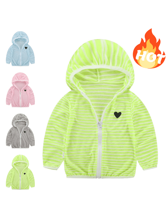 Toddler Girls Lightweight Hooded Jacket Striped Full Zip Windbreaker Coat Kids Outdoor Play Spring Summer Casual Outerwear