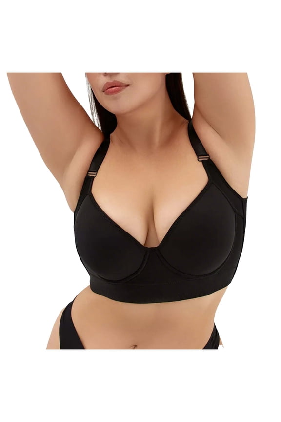 Tshirt Bras for Women Casual Push Up Hide Back Fat Full Coverage Bra Plus Size Smoothing Back Bralette Everyday Bra Black Size 46