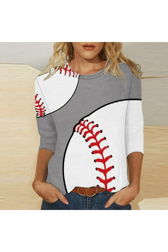 Tshirts for Women 3/4 Sleeve Crewneck Blouse Baseball Graphic Tees Summer Loose Fit Comfy Tunics Tops Casual Outdoor Pullover Top Under 15 Dollar