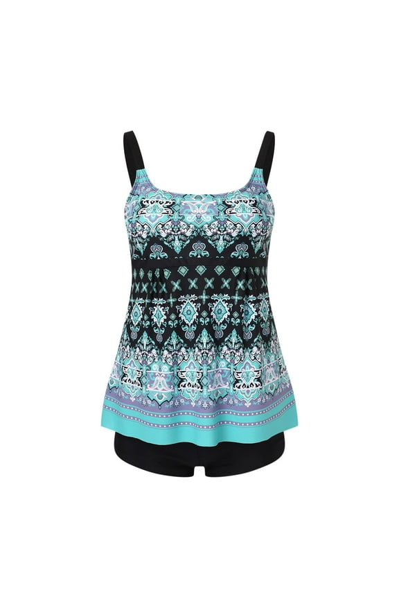 Two Piece Swimsuits for Women Plus Tankini Tummy Control Bathing Suit Ruffles Tankini Top with Bikini Bottoms Blue,XL