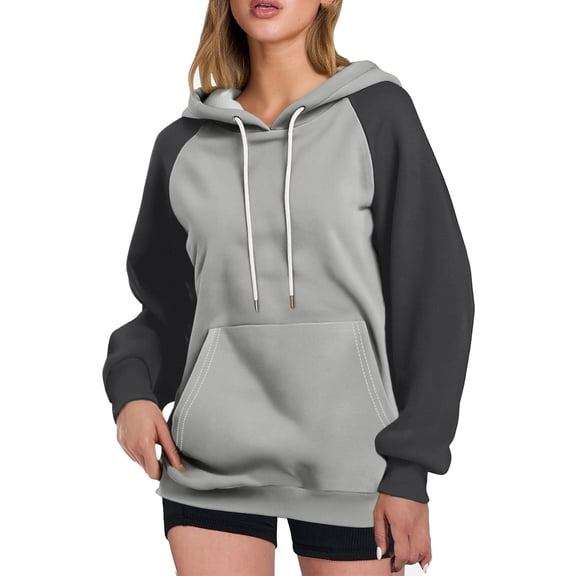 VEKDONE Unisex Fleece Hoodies for Men Women Color Block Hooded Sweatshirts Fall Winter Long Sleeve Drawstring Pullover Tops with Pocket Gray XL