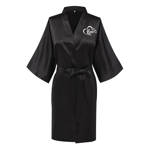 VEKDONE Valentine's Day Sexy Robe for Women 2023 Clearance Sale Cute Heart Print Loungewear Nightgown Casual Loose Fit Comfy Housecoat Sexy Deep V Ice Silk Bathrobe Black XXL