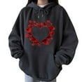 thumbnail image 1 of VEKDONE Valentines Day Hoodie Sweatshirts for Women 2024 Clearance Red Heart Graphic Long Sleeve Blouse with Pocket Oversized Loose Fit Drawstring Pullover Tops Dark Gray XL, 1 of 4