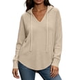 thumbnail image 1 of VEKDONE Waffle Hoodie Sweatshirts for Women Fall Long Sleeve V Neck Hoodies Casual Loose Fit Drawstring Pullover Tops Solid Color Lightweight Curved Hem Sweatshirt Khaki XL, 1 of 8