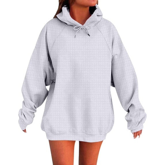 VEKDONE Waffle Knit Hoodies for Women Raglan Long Sleeve Drawstring Hooded Sweatshirts Oversized Loose Fit Pullover Sweatshirt Y2K Streetwear Clothes White L