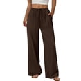 thumbnail image 1 of VEKDONE Wide Leg Pants for Women Flowy Palazzo Drawstring Elastic Waist Trousers with Pockets Summer Beach Vacation Clothes Coffee M, 1 of 8