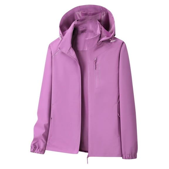 VEKDONE Windbreaker Jacket for Women Trendy Waterproof Zip Up Coat Plus Size Detachable Hooded Winter Long Sleeve Windproof Rain Jackets with Pockets