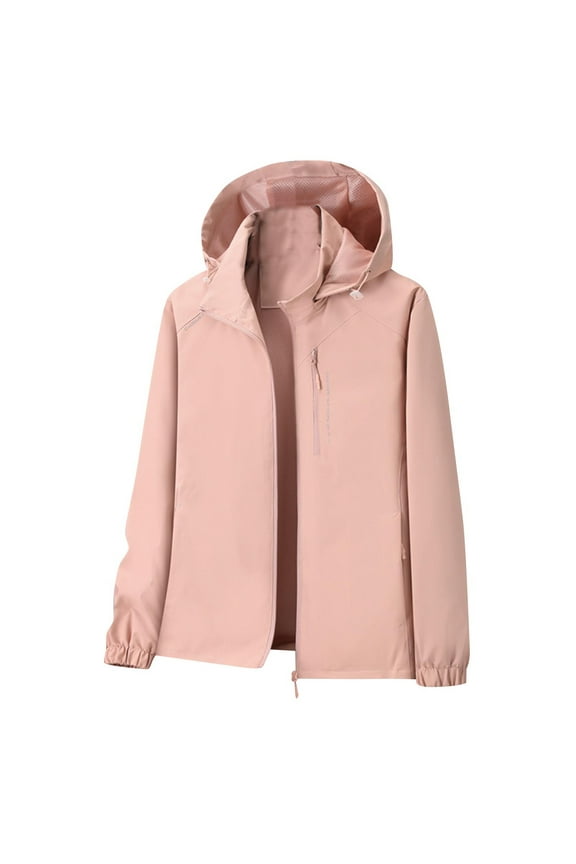 Windbreaker Jacket for Women Trendy Waterproof Zip Up Coat Plus Size Detachable Hooded Winter Long Sleeve Windproof Rain Jackets with Pockets