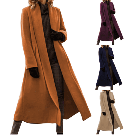 VEKDONE Winter Coats for Women Long Length Wool Jackets Notch Lapel Plus Size Cardigan Coat Trendy Loose Fit Pea Trench Coat