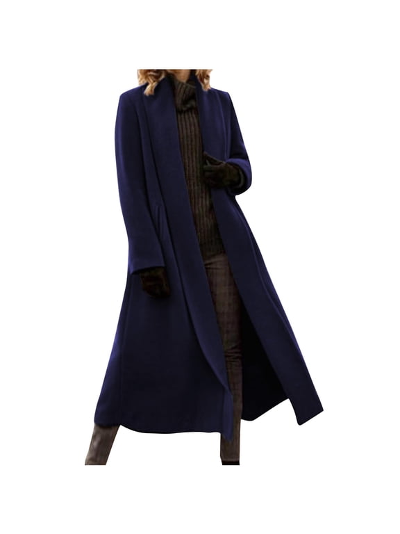 Winter Coats for Women Long Length Wool Jackets Notch Lapel Plus Size Cardigan Coat Trendy Loose Fit Pea Trench Coat