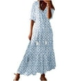 thumbnail image 1 of VEKDONE Women 3/4 Sleeve Maxi Dress Trendy Print V-Neck Loose Dresses 2025 Summer Flowy Ruffle Long Skirt Casual Soft Comfy Tunics House Dress Sky Blue XL, 1 of 6