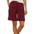 thumbnail image 1 of VEKDONE Women Cargo Shorts Summer Casual Loose Fit Knee Length Shorts High Waisted Button Bermuda Shorts Chino Multi Pockets Hiking Shorts Wine S, 1 of 9