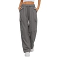 thumbnail image 1 of VEKDONE Women Cargo Sweatpants Elastic High Waisted Drawstring Long Pants Solid Color Multi Pockets Straight Trousers Summer Casual Workout Hiking Joggers Pants Dark Gray XL, 1 of 6