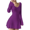 thumbnail image 1 of VEKDONE Women Cocktail Bodycon Mini Dress Trendy Bell Long Sleeve Ruffle Hem Short Dresses Solid Color Slim Fit Club Party Dresses Purple S, 1 of 5