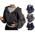 thumbnail image 1 of VEKDONE Women Cropped Zip Up Hoodies Oversized Long Sleeve Loose Fit Sweatshirt Coat Y2K Clothes Fall Fashion Athletic Workout Outerwear with Pockets, 1 of 6