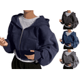 thumbnail image 1 of VEKDONE Women Cropped Zip Up Hoodies Oversized Long Sleeve Loose Fit Sweatshirt Coat Y2K Clothes Fall Fashion Athletic Workout Outerwear with Pockets, 1 of 6