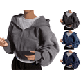 thumbnail image 1 of VEKDONE Women Cropped Zip Up Hoodies Oversized Long Sleeve Loose Fit Sweatshirt Coat Y2K Clothes Fall Fashion Athletic Workout Outerwear with Pockets, 1 of 6