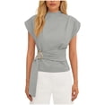 thumbnail image 1 of VEKDONE Women Dressy Blouses Summer Cap Sleeve Mock Neck Work Shirts Stretch Slim Fit Tunic Tops with Buckle Solid Color Business Office Blouse Gray XL, 1 of 7