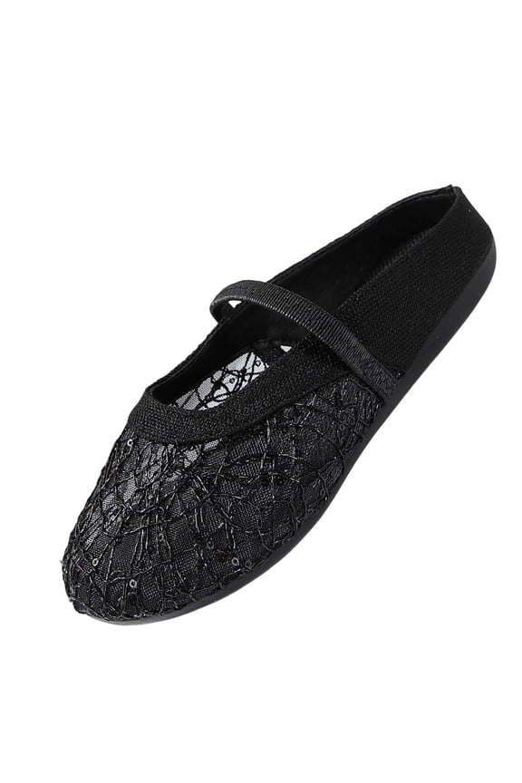 Women Fashionable And Casual Solid Color Versatile Round Toe Elastic Shoes Flat Shoes Black 9.5