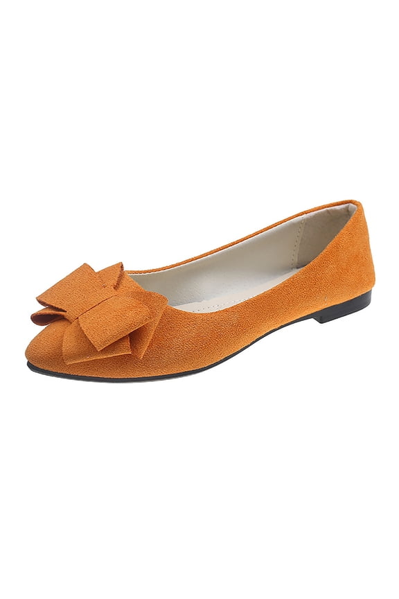 Women Fashionable And Casual Spring Candy Colored Pointed Bow Flat Sole Shoes Shallow Mouth Work Shoes Orange 6