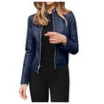 thumbnail image 1 of VEKDONE Women Faux Leather Motorcycle Cropped Jacket Fall Casual Bomber Jacket Short Coat 2026 Navy XL, 1 of 7
