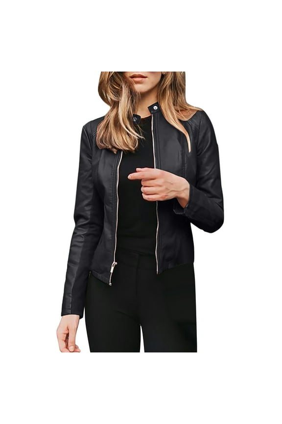 Women Faux Leather Motorcycle Cropped Jacket Fall Casual Bomber Jacket Short Coat 2026 S,M,L.XL,XXL