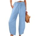 thumbnail image 1 of VEKDONE Women High Waisted Travel Pants, Elastic Waist Drawstring Tapered Leg Pants Tulip Hem Baggy Palazzo Lounge Pants with Pockets Light Blue XL, 1 of 6