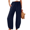 thumbnail image 1 of VEKDONE Women High Waisted Travel Pants, Elastic Waist Drawstring Tapered Leg Pants Tulip Hem Baggy Palazzo Lounge Pants with Pockets Navy M, 1 of 6