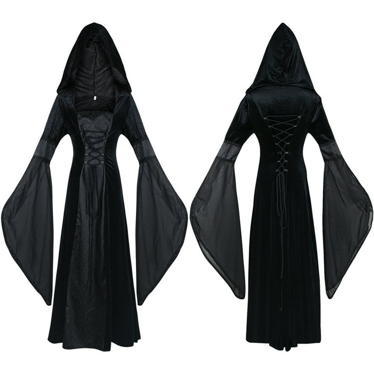 knee length dresses for ladies Gothic lace-up bust and sleeve hooded dress DW220 main image 1