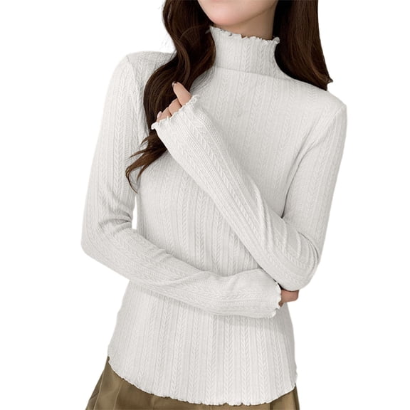 VEKDONE Women Jacquard Long Sleeve Shirts Turtleneck Slim Fitted Basic Tee Going Out Tops Soft Comfy Underscrub Blouses Casual Outfits Clothes