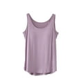 thumbnail image 1 of VEKDONE Women Modal Tank Tops Summer Sleeveless Crewneck Wide Strap Tanks with Chest Pad Solid Color Basic Slim Fit Vest Casual Sleepwear Workout Yoga Camisole Top Purple M, 1 of 9