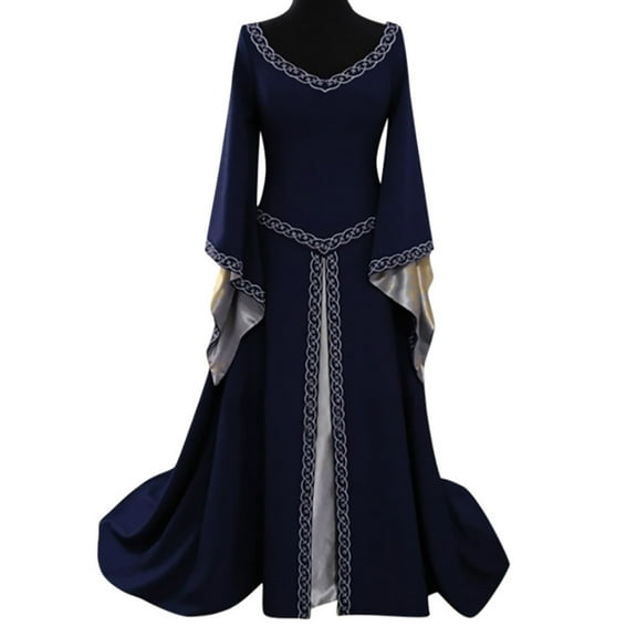 VEKDONE Women Retro Renaissance Dresses Medieval Costume Lace Up Irish Over Dress Peasant Fairy Dress Ball Gown Halloween Dresses Z Blue Medium