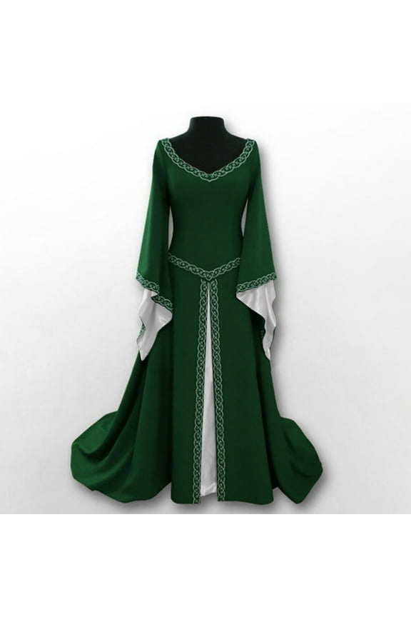 Women Retro Renaissance Dresses Medieval Costume Lace Up Irish Over Dress Peasant Fairy Dress Ball Gown Halloween Dresses Z Green XX-Large