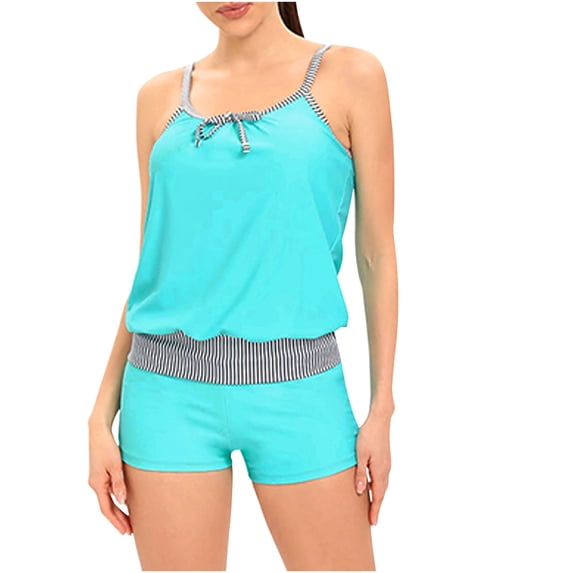 VEKDONE Women Tank Top Swimsuits 2 Piece Bathing Suits With Shorts Summer Tie-Dye Swimming Trunks Beach Wear Light Blue,XL