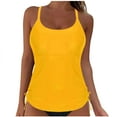 thumbnail image 1 of VEKDONE Women Tankini Swim Tank Tops Stretch Tummy Control Swimsuits Solid Color Slim Fit Tunic Camisole Casual Pleated Flowy Side Drawstring Blouses Yellow L, 1 of 3